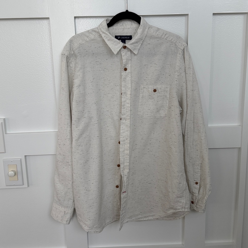 Cremieux Cream-White Button Down Shirt | Large